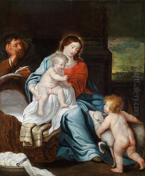 The Holy Family With The Infant Baptist Oil Painting by Jan van den Hoecke