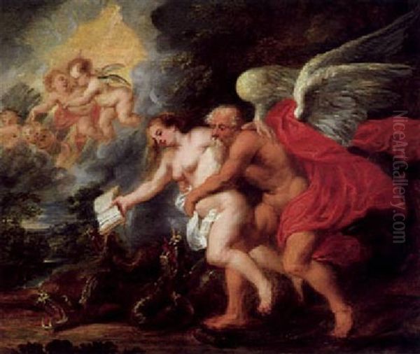 Eine Allegorie: Die Zeit Und Die Warheit Siegen Uber Neid Und Luge Oil Painting by Jan van den Hoecke