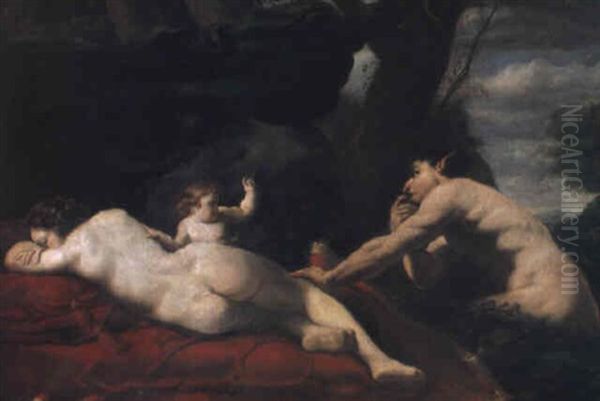 Antiope Forfors Av Zeus Som Forklatt Sig Till Satyr Oil Painting by Jan van den Hoecke