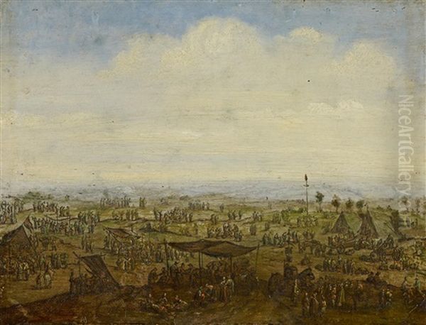 Weite Landschaft Mit Marktstanden Und Zahlreichen Personen Oil Painting by Robert van den Hoecke