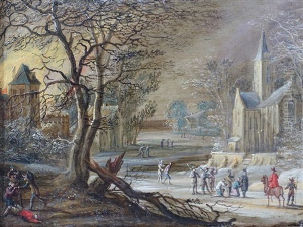 Village En Hiver Avec L'arrivee Des Troupes Espagnoles Oil Painting by Robert van den Hoecke