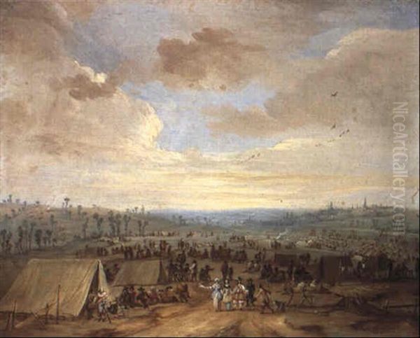 Cavalry Encampment Oil Painting by Robert van den Hoecke