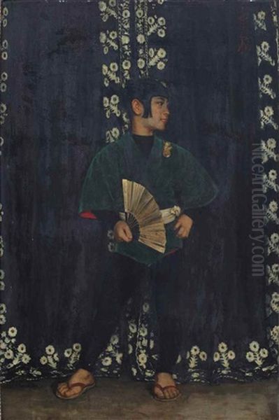 A Young Boy Holding A Fan Oil Painting by Paul Hoecker