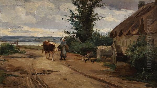 Paysanne Et Sa Vache Oil Painting by Leon Barillot