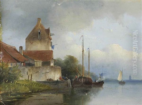 A Peaceful Day On The Estuary Oil Painting by Jan Hendrik Willem Hoedt