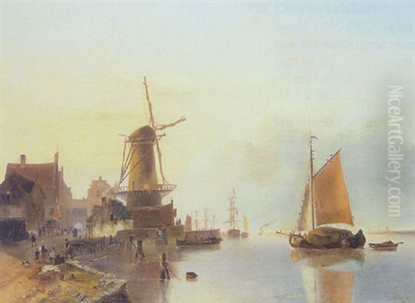 Estuary Scene Oil Painting by Jan Hendrik Willem Hoedt