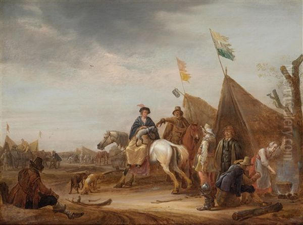 A Military Camp With A Woman On Horseback Oil Painting by Abraham van der Hoef