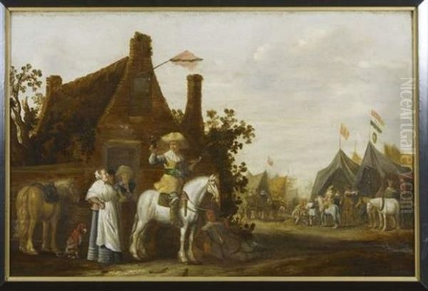 Cavaliers Devant L'auberge (in 2 Parts) Oil Painting by Abraham van der Hoef