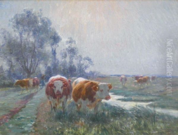 Les Vaches Rousses Oil Painting by Leon Barillot