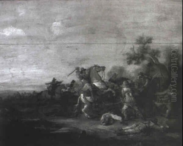 Cavalry Skirmish Oil Painting by Abraham van der Hoef