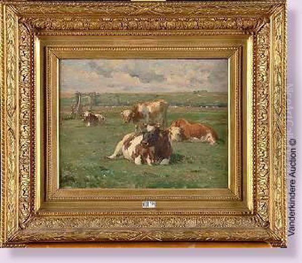 Vaches Au Pre Oil Painting by Leon Barillot