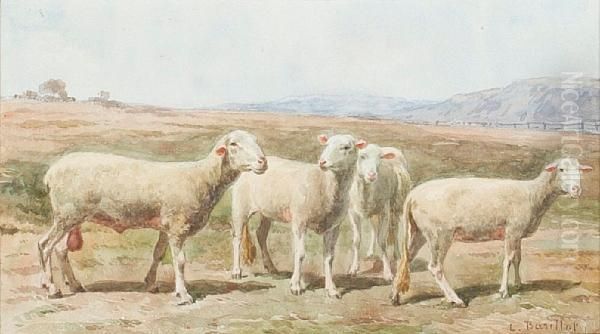 Sheep In A Moorland Landscape Oil Painting by Leon Barillot