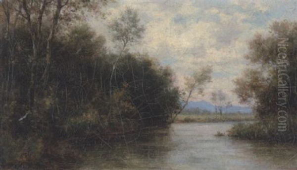 Niddabiegung Mit Taunus Oil Painting by Johann Adolf Hoeffler