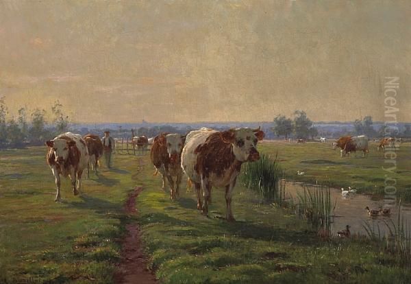 Cattle Returning From Pasture Oil Painting by Leon Barillot