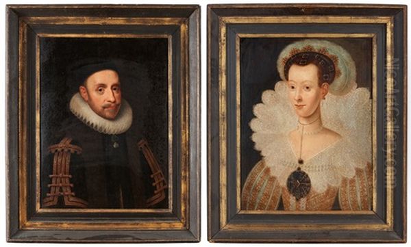 Konung Gustaf Ii Adolf Och Drottning Maria Eleonora (pair) Oil Painting by Jacob Hoefnagel