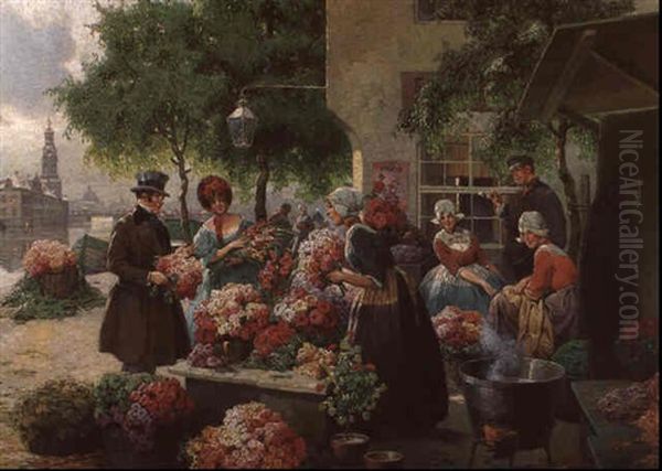 Blumenmarkt Oil Painting by Rudolf August Hoeger