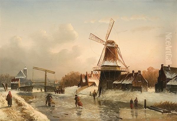 Winter Evening In Holland Oil Painting by Cornelis Petrus T' Hoen