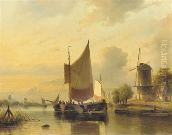 Shipping On A Calm Oil Painting by Cornelis Petrus T' Hoen