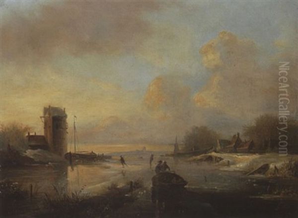 Hollandische Winterlandschaft Oil Painting by Cornelis Petrus T' Hoen