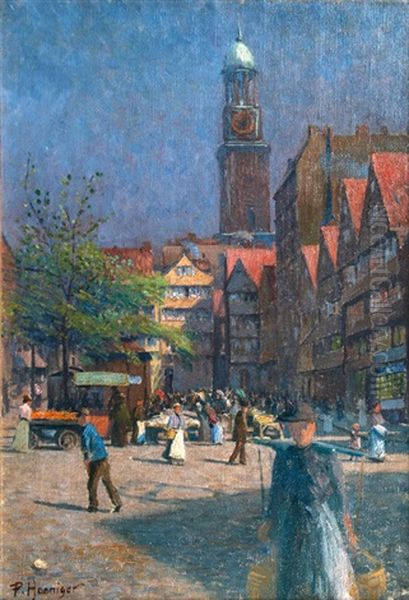 Der Schaarmarkt Mit Blick Auf Den Michel Oil Painting by Paul Hoeniger