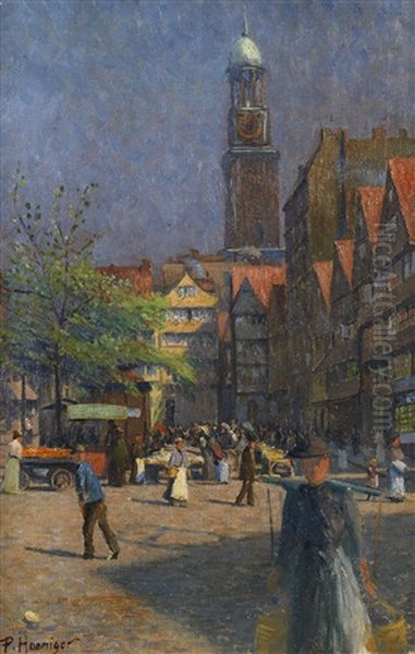 Hamburg - Schaarmarkt Mit Michaeliskirche Oil Painting by Paul Hoeniger