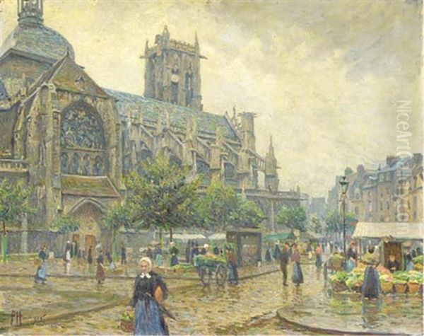 An Der Kathedrale (dieppe): Market Day In Dieppe Oil Painting by Paul Hoeniger