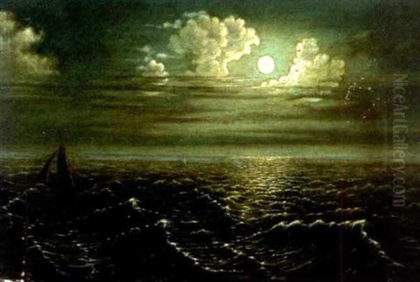 Moonlight Seascape Oil Painting by Julius Robert Hoening