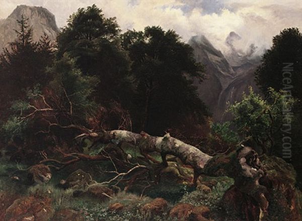 Sommertag In Den Alpen Mit Prachtvoller Naturschilderung Oil Painting by August Hoerter