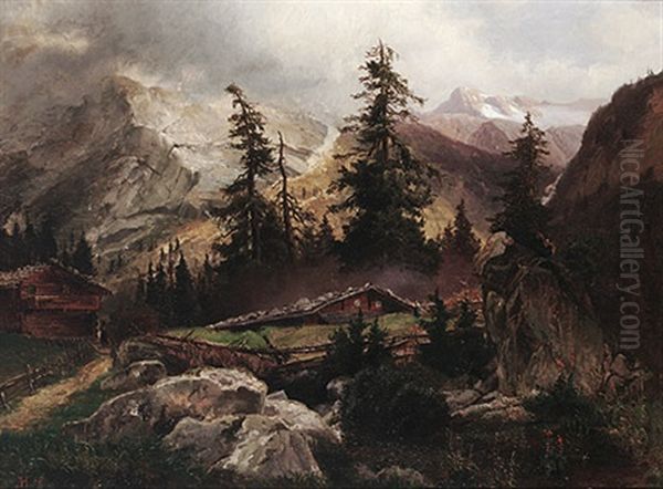 Sommertag In Den Alpen Oil Painting by August Hoerter