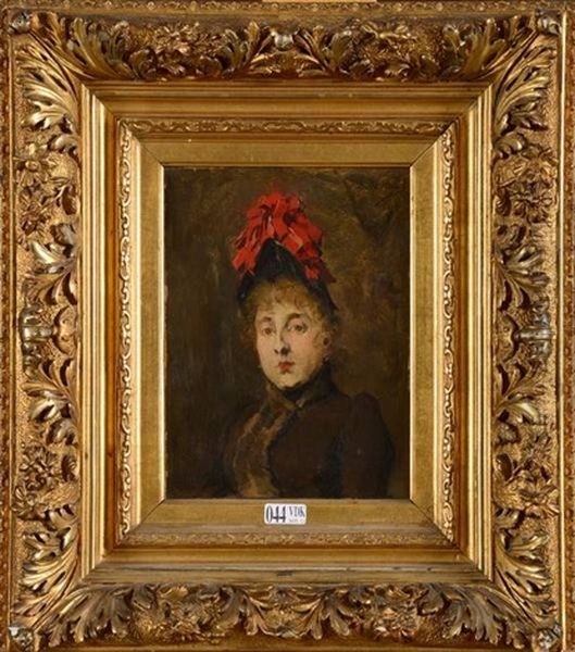 Portrait D'une Elegante Au Chapeau Oil Painting by Jean De La Hoese