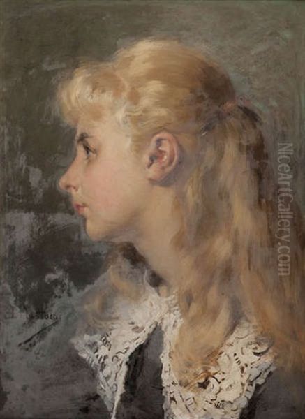 Jeune Fille Regardant De Cote Oil Painting by Jean De La Hoese