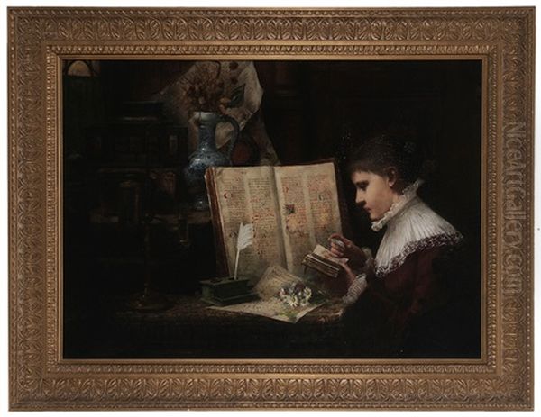 Woman Studying Manuscripts, Boston Oil Painting by George Von Hoesslin