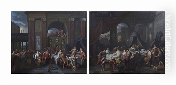 Banquets Antiques : La Danse De Salome; Et Le Banquet D'antoine Et De Cleopatre Oil Painting by Gerard Hoet the Elder