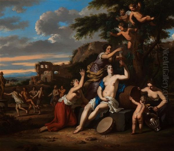 Bacchanal In An Arcadian Landscape Oil Painting by Gerard Hoet the Elder