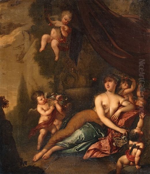 Flora With Putti In A Landscape Oil Painting by Gerard Hoet the Elder