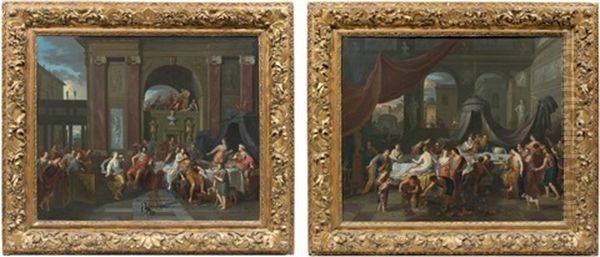 La Danse De Salome, Le Banquet D'antoine Et De Cleopatre (2 Works) Oil Painting by Gerard Hoet the Elder