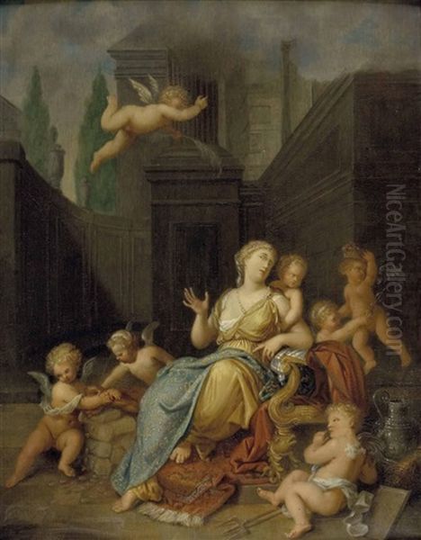 Allegorie Der Liebe (im Hintergrund Architekturkulissen) Oil Painting by Gerard Hoet the Elder