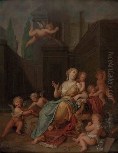 Allegorie Der Liebe (im Hintergrund Architekturkulissen) Oil Painting by Gerard Hoet the Elder