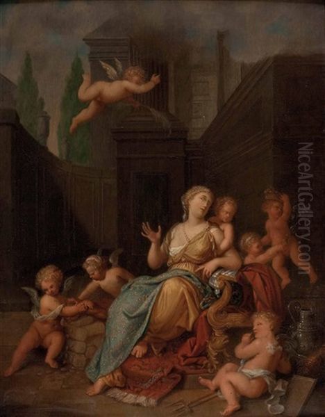 Allegorie Der Liebe (im Hintergrund Architekturkulissen) Oil Painting by Gerard Hoet the Elder