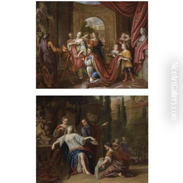 King David And Bathsheba (+ Salomon Worshipping The Idols; Pair) Oil Painting by Gerard Hoet the Elder