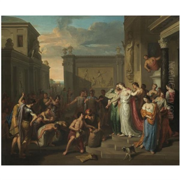 A Mythological Scene With Prisoners Kneeling Before A Queen Oil Painting by Gerard Hoet the Elder