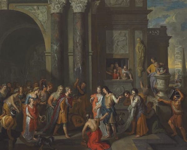 Paris Presenting Helen To The Court Of King Priam Oil Painting by Gerard Hoet the Elder