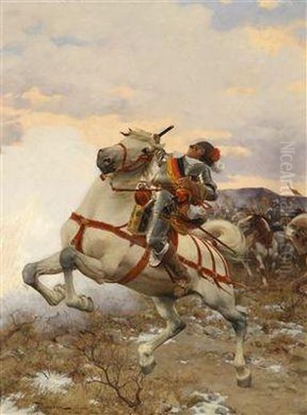 Mounted Combatduring The Time Of The Thirty Year War Oil Painting by Giuseppe Barison