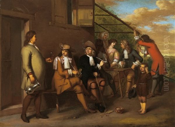 Elegante Gesellschaft Vor Einem Dorfwirtshaus Oil Painting by Gerard Hoet the Elder