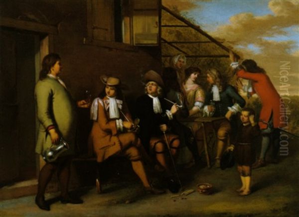 Elegante Gesellschaft Vor Einem Dorfwirtshaus by Gerard Hoet the Elder