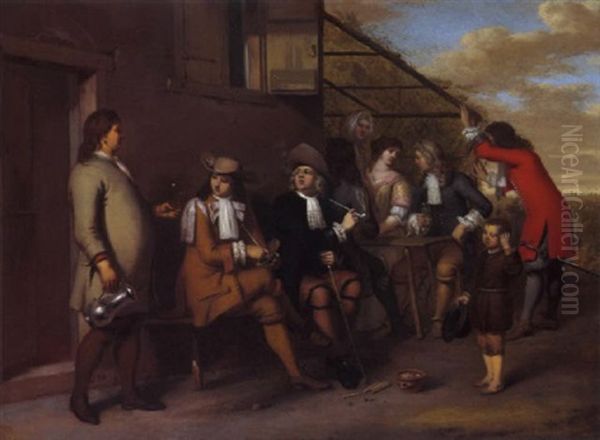 Elegante Gesellschaft Vor Einem Dorfwirtshaus by Gerard Hoet the Elder