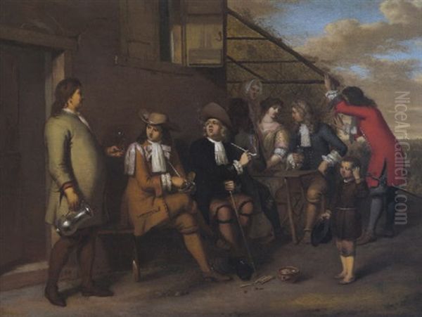 Elegante Gesellschaft Vor Einem Dorfwirthaus Oil Painting by Gerard Hoet the Elder