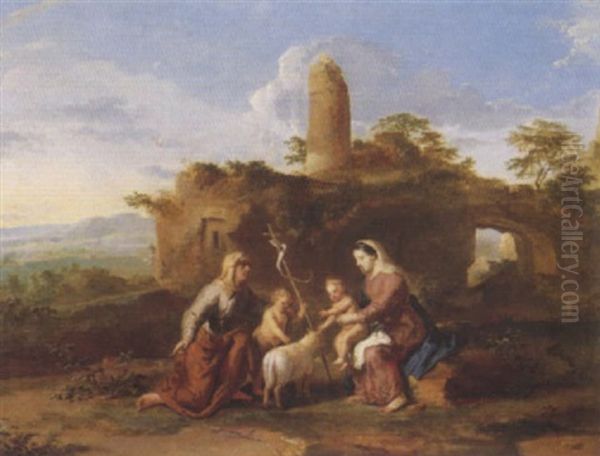 Elisabeth Und Maria Mit Jesus Und Johannes In Einer Landschaft Oil Painting by Gerard Hoet the Elder