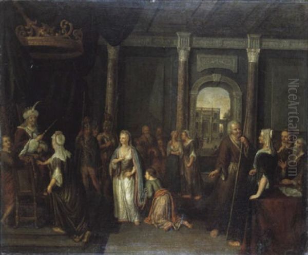 Esther Bij Ahasverus (xerxes I) Oil Painting by Gerard Hoet the Elder