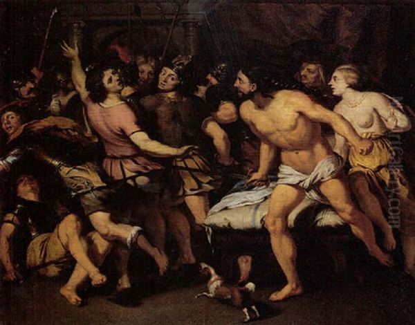 Samson Defeating The Philistines Oil Painting by Gerard Hoet the Elder